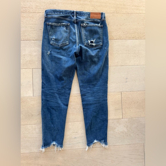 Moussy Vintage Glendale Mid Rise Distressed Tapered Cropped Jeans Blue Denim 28 - Picture 4 of 9